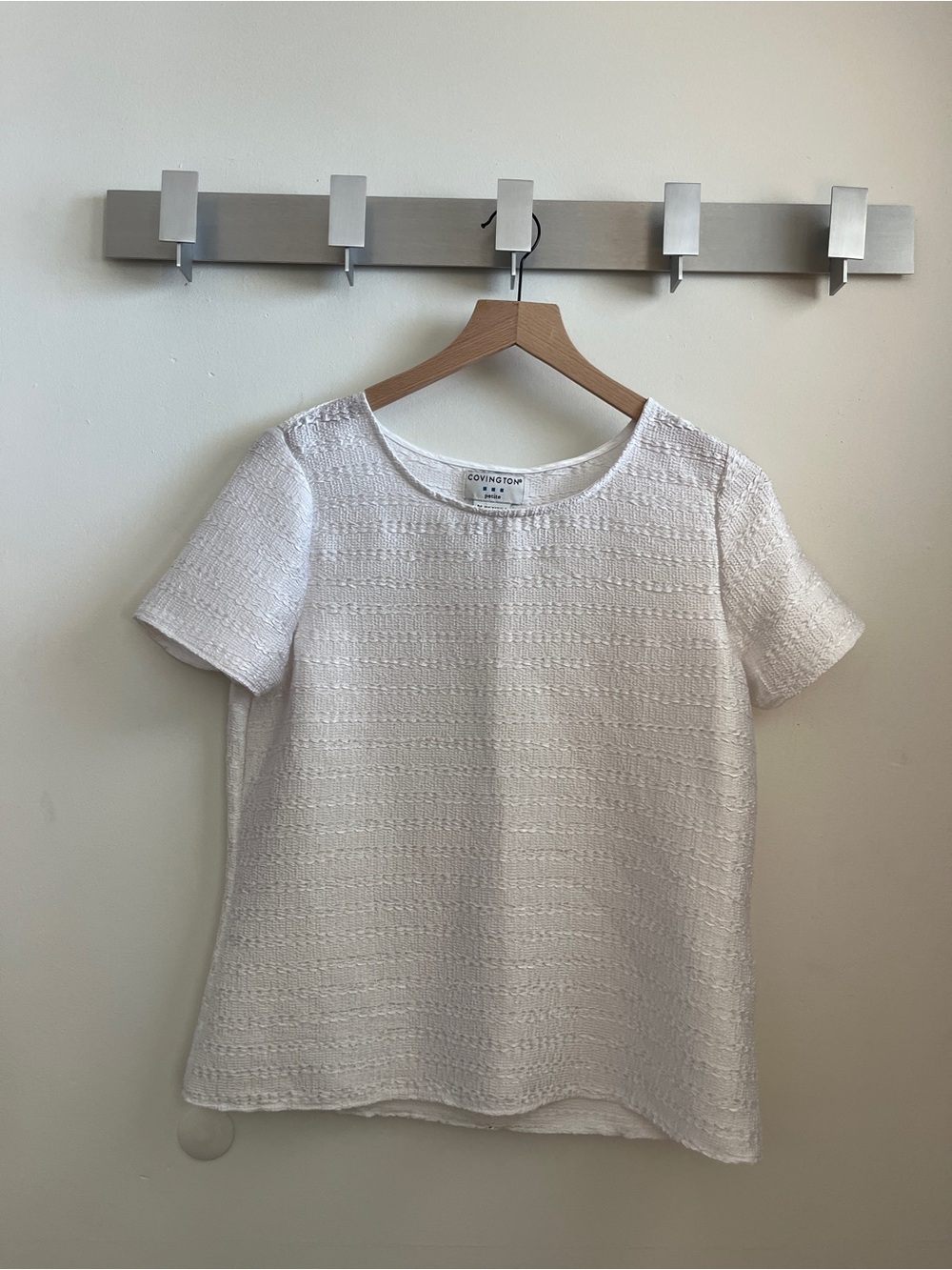 Covington White Textured Short Sleeve Crewneck Top